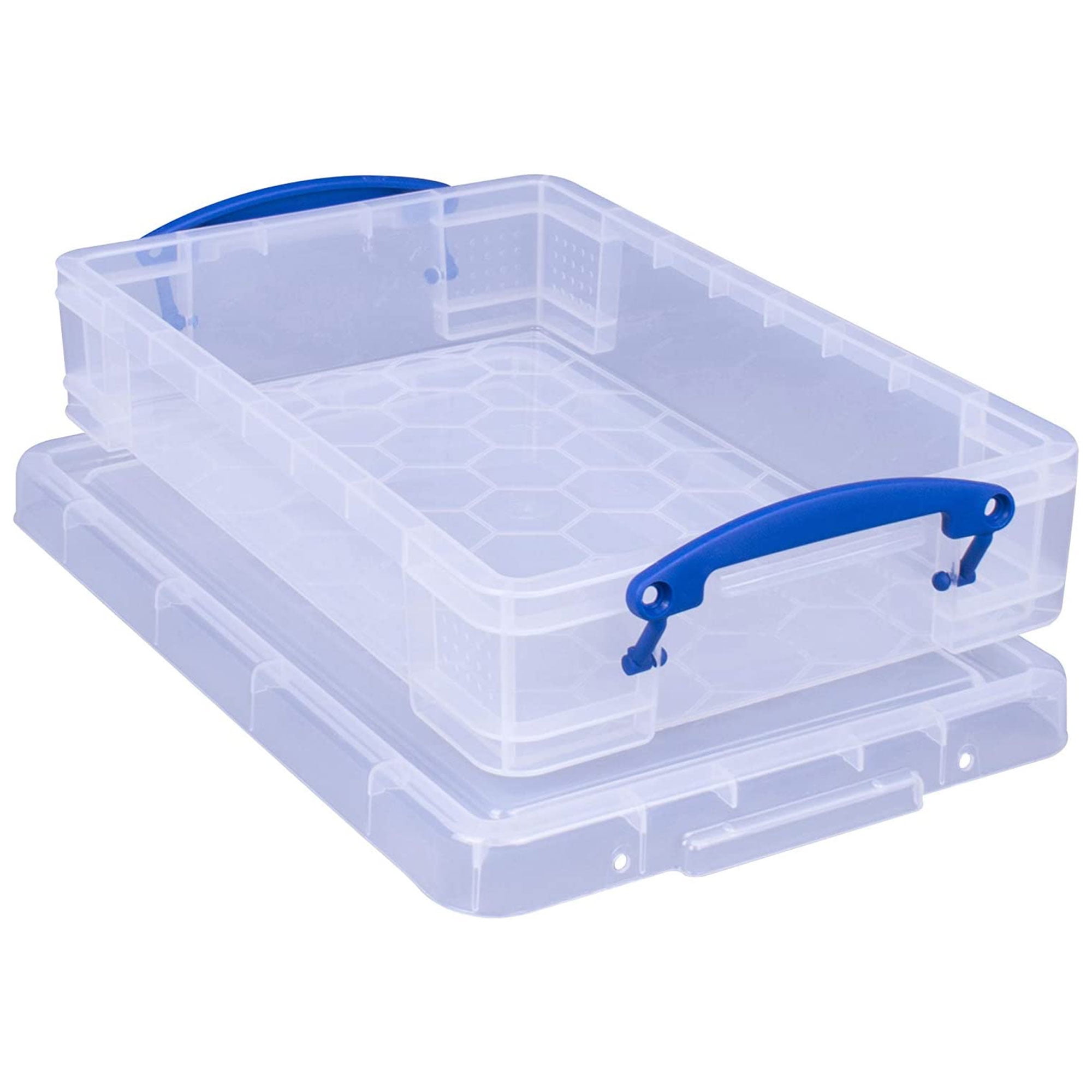 Really Useful Box Plastic Storage Container With Built-In Handles And Snap  Lid, 4 Liters, 14 5/8in x 10 1/4in x 3 3/8in, Clear