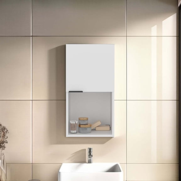 FM FURNITURE Wall Mounted Bathroom Cabinet - White - Hidden Storage 26.2"H 13.7"W