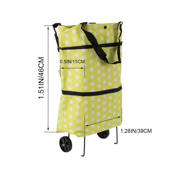 Collapsible Folding Shopping Bag with Wheels Shopping Trolley Trolley Bags Foldable Shopping Cart Wheeled Shopping Bag Travel Bag (Green Dot)