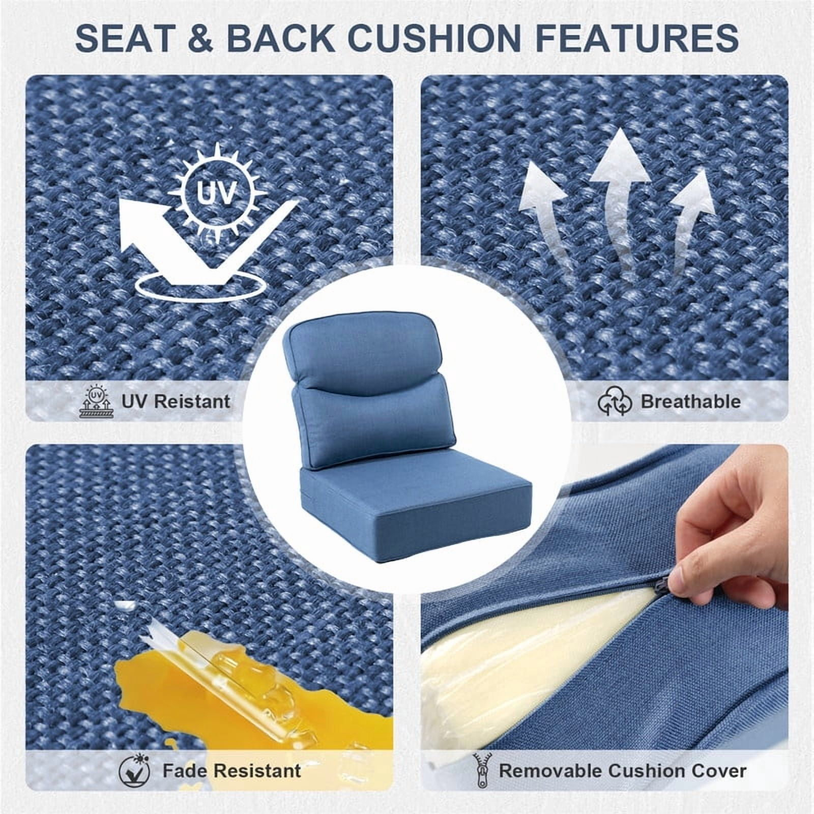 Opohoro Outdoor Deep Seat Cushion Set, 22"x24"x6", UV Resistant & Water Resistant Comfortable Furniture Cushions for Patio Sofa, Chair, Loveseat