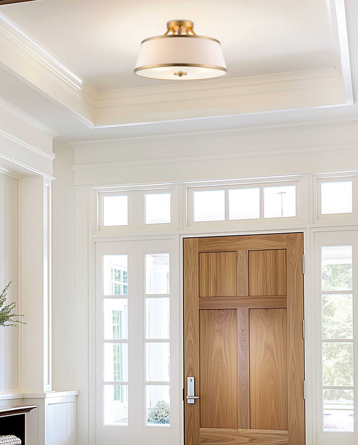 Kira Home Zoey 18" Modern Gold Semi Flush Mount with White Tapered Fabric Shade, 3-Light Ceiling Light, Warm Brass