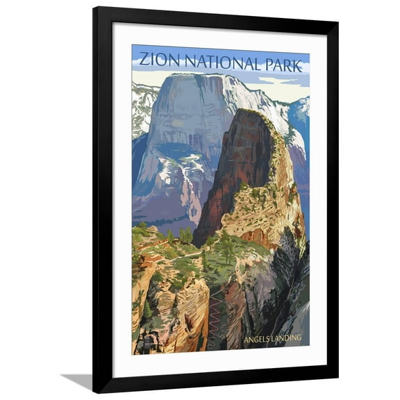Art.com Zion National Park - Angels Landing Art Print by Lantern Press, Black Frame Wall Art, 32" x 44"