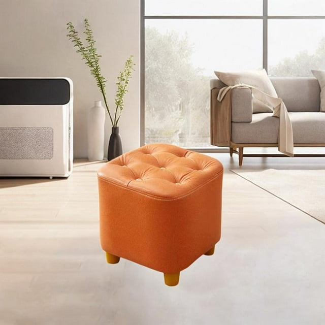 Small Footstool Creative Soft Square Foot Stool for Bedroom Bedside Entryway Orange