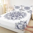 thumbnail image 3 of jejeloiu Vinatge Floral Queen Sheet Sets,Boho Bohemian Theme Flat Sheet,White Deepblue Queen Fitted Sheet For Men Women,Ultra Soft Home Decor,4pcs, 3 of 7