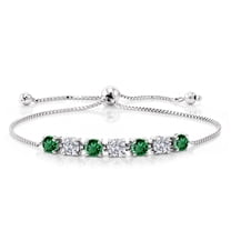 Gem Stone King 925 Sterling Silver Green Nano Emerald and Lab Grown Diamond Bracelet for Women | 2.80 Cttw | Gemstone May Birthstone | Round 4.5MM