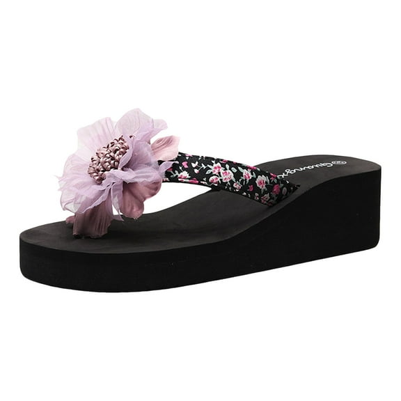 Wedge Sandals Women Shoes Wedge Flip Flops Flower Flip Flops Women's Wedge Outer Wear Thick Sole Seaside Beach 39