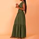 thumbnail image 4 of Sexy Vestido para las Mujeres, Color Sólido sin Mangas Cuello Redondo Plegado Cintura Retracta Tobillo Longitud Maxi Vestido, 4 of 9
