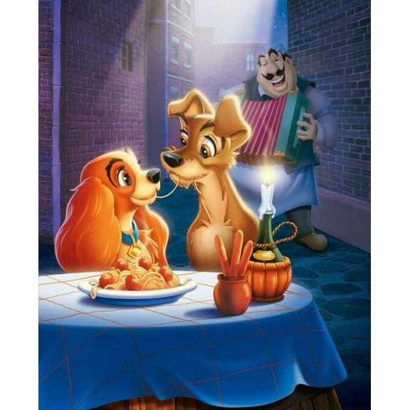 DIY 5D Diamond Painting Kit for Adult Kids Beginner, Lady and the Tramp Full Drill Round Diamond Embroidery Arts Painting by Number Kit for Relaxation, Home Wall Decor Gift 12x16 inch