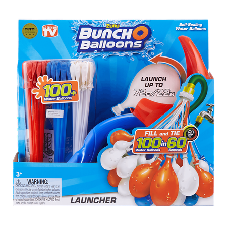 Bunch O Balloons Launcher with 100 Rapid-Filling Self-Sealing Water Balloons (Red, White & Blue) by (Best Way To Tie Water Balloons)