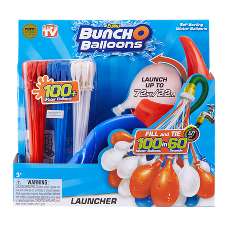 Bunch O Balloons Launcher with 100 Rapid-Filling Self-Sealing Water Balloons (Red, White & Blue) by ZURU