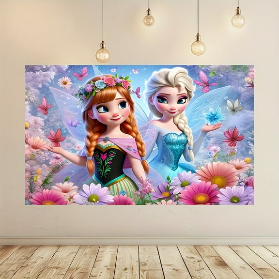 Frozen cartoon banner, "Happy Birthday" tapestry, polyester photography, festival party decoration, background logo, background cloth, birthday party