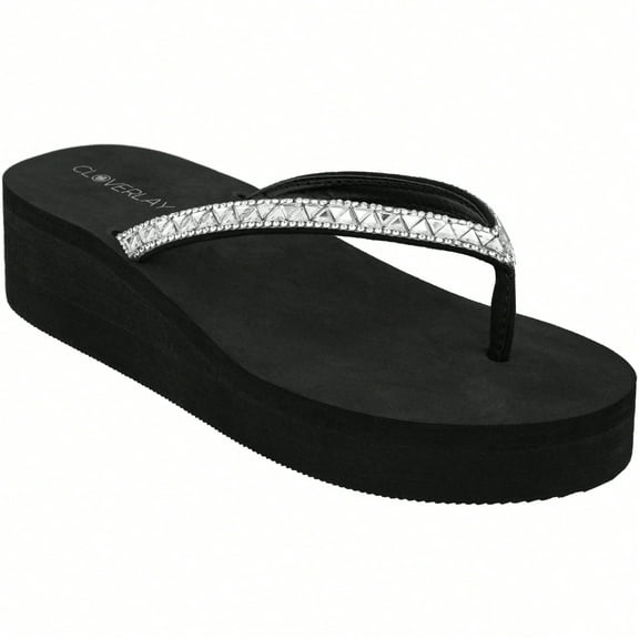 Women Rhinestone Decor Flip Flops Glamorous Summer Flip Flops Toe Post Vacation Fashion Black Flip Flops Summer Fashion Sandals