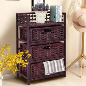 Costway 3 Drawer Storage Unit Tower Shelf Wicker Baskets Storage