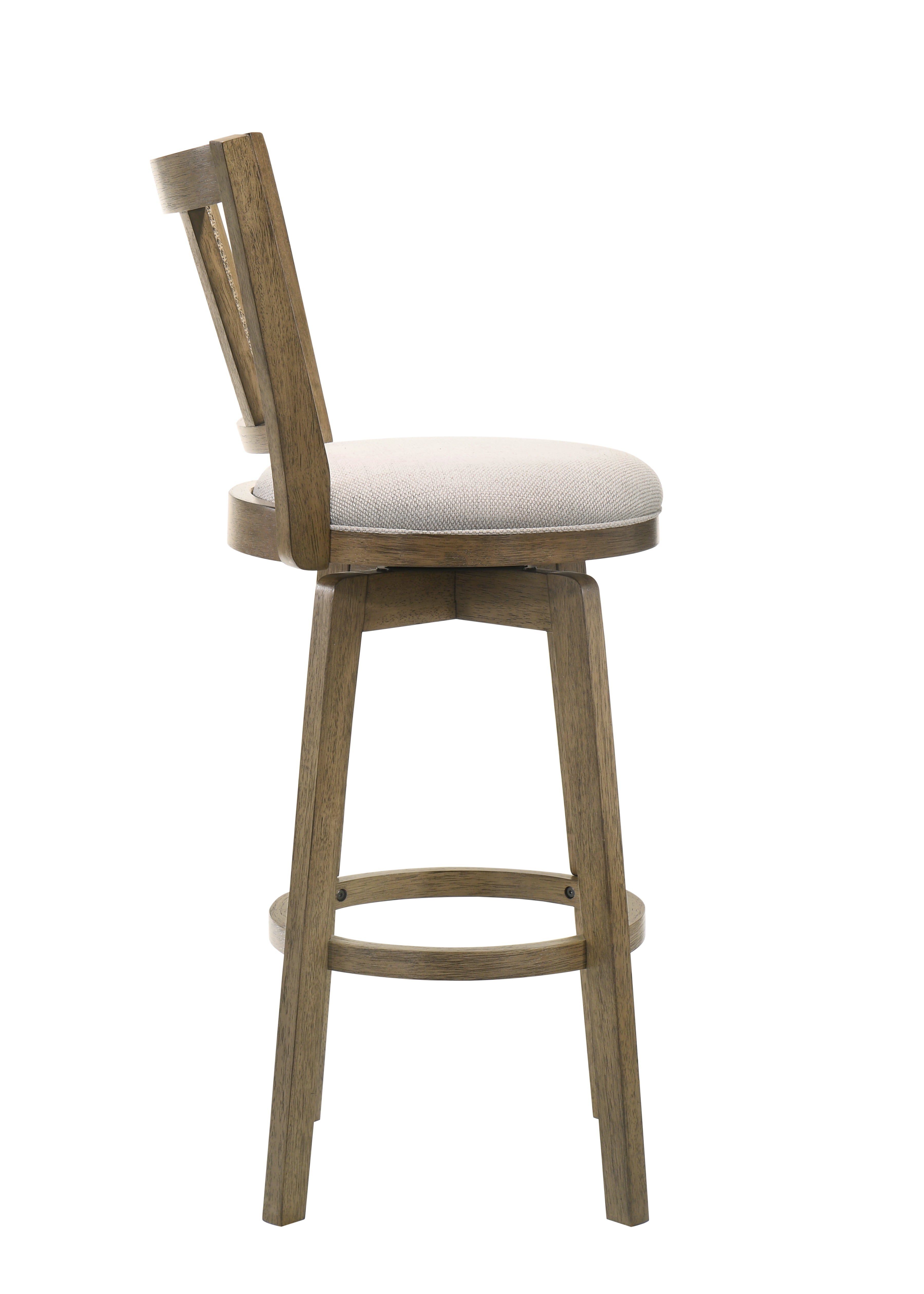 Armen living Isla 26 in. Putty Brown Counter Height Rubberwood Swivel Barstool with Cream Fabric Seat