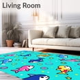 thumbnail image 2 of ODIKA 2'x3' Machine Washable Non-Slip Area Rug, Splash Parade Happy Marine Wildlife Celebration High Traffic Rug with Pad, Turquoise, 723966, 2 of 8