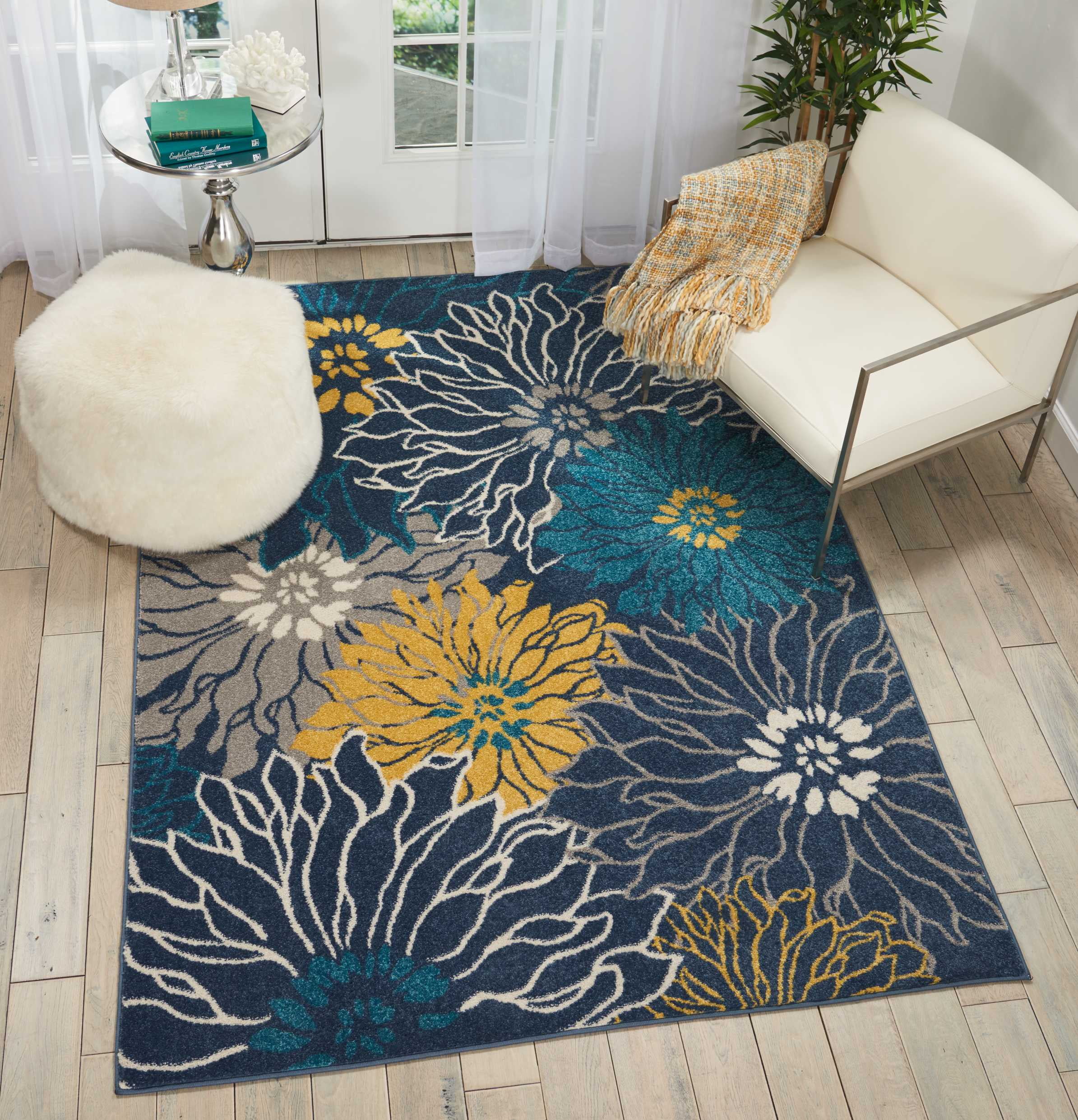 SAFAVIEH Skyler Collection SKY563N Modern Abstract Non-Shedding Living Room Bedroom Dining Home Office Area Rug Navy 6'7 x 6'7 Square Ivory 