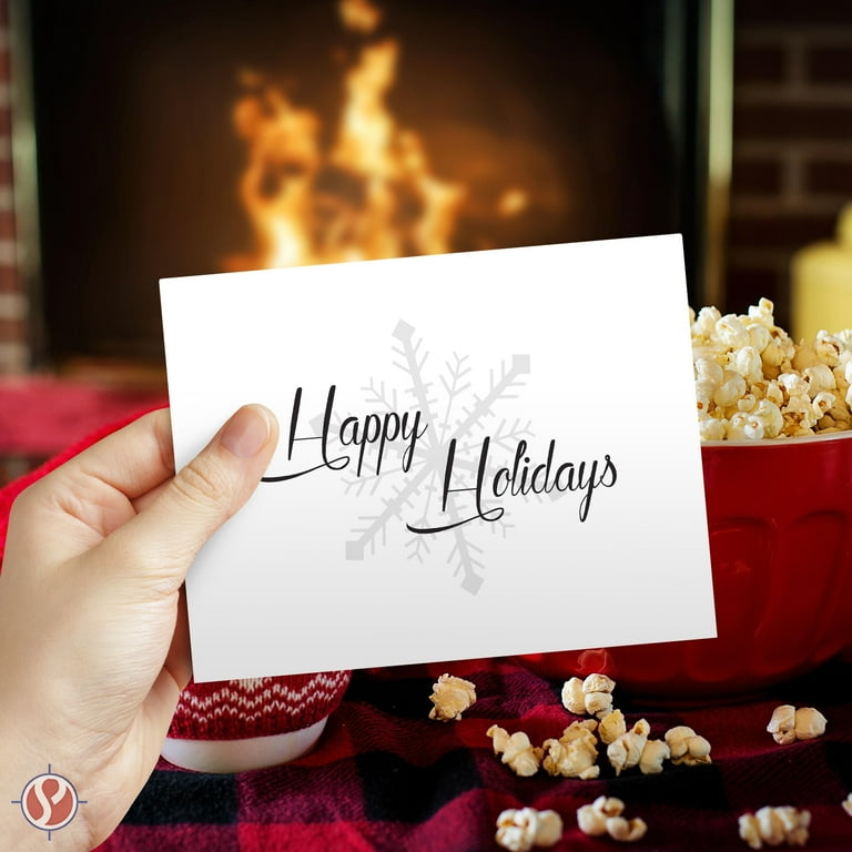 Happy Holidays Blank Greeting Cards - 25 Pack White A6 Cards With Envelopes