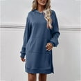 thumbnail image 4 of Brilliant Sweatshirt Dresses Women Plus Zip Collar with Pockets Women's Fall/Winter New Hooded Long Sleeve Pocket Split Long Sweater Dress Blue M, 4 of 6
