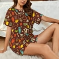 thumbnail image 4 of Pofeuu Retro Coffee Print Women's Pajama Set Short/Shorts Soft Button PJs Elastic Drawstring Waist Sleepwear-4X-Large, 4 of 6