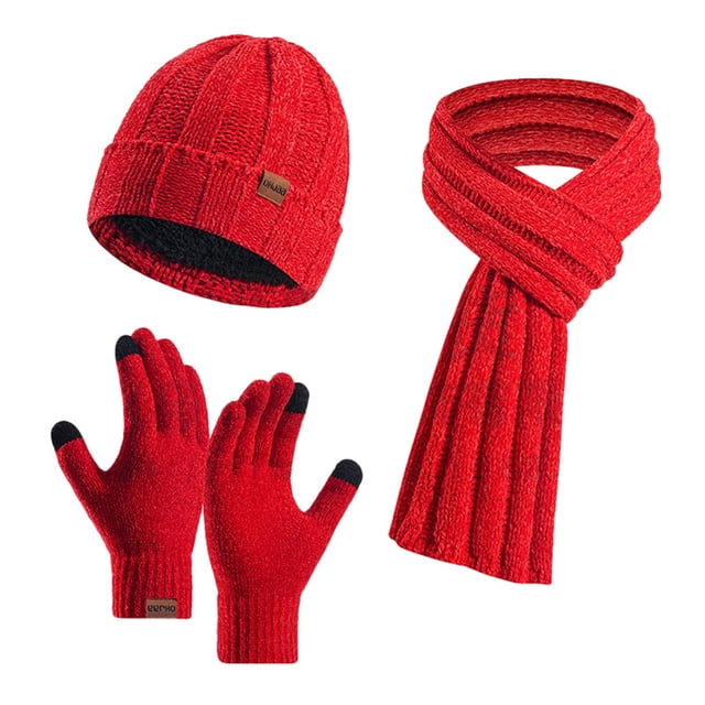 TBWNWG Thickened Solid Color Winter Hat Scarf and Gloves Three Piece Set for Cold Weather,Sizes One Size