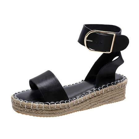 

Womens Espadrille Sandals Sale Clearance Ankle Strap Thick Bottom Wedge Sandals Open Toe Flatforms Comfy Summer Braided Buckle Platform Sandalen Wide Fit Ladies Sandals US Size 3-7.5