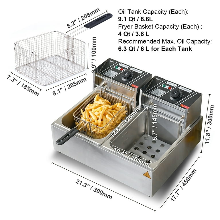 VEVOR Commercial Electric Deep Fryer Countertop Deep Fryer Dual Detachable  Tanks