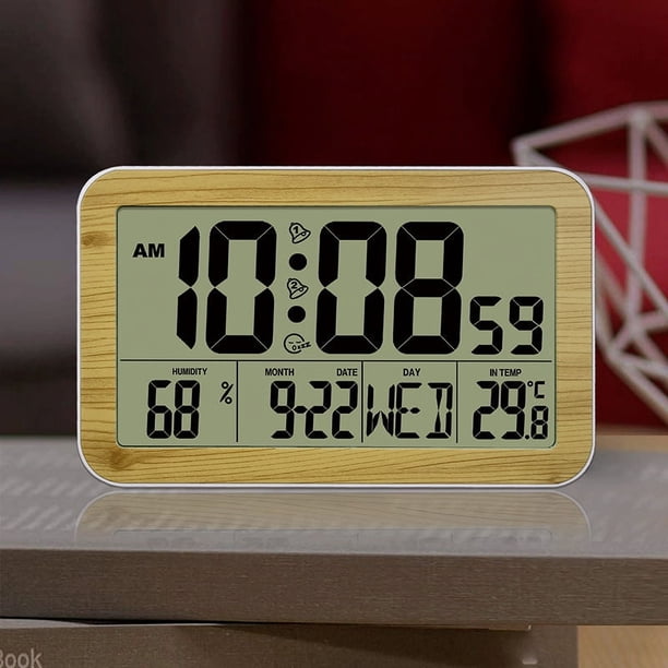 Reloj de pared Digital de grano de madera, Reloj de escritorio con temperatura y fecha, despertador Digital de madera, calendario Digital, 1 ud.