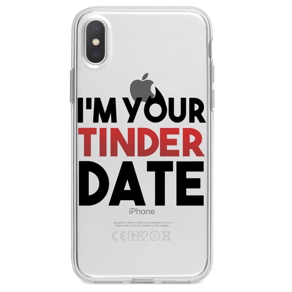 DistinctInk Clear Shockproof Hybrid Case for iPhone XR (6.1" Screen) - TPU Bumper Acrylic Back Tempered Glass Screen Protector - I'm Your Tinder Date