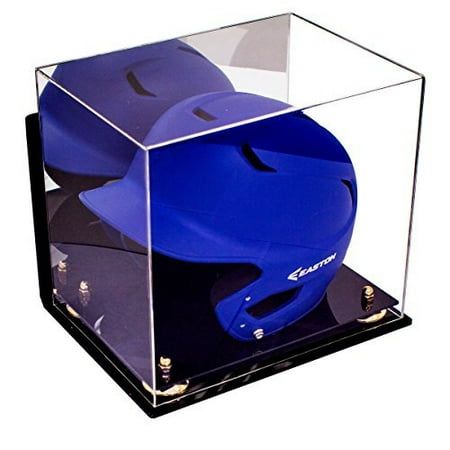 Helmet Mounted Display - Deluxe Acrylic Baseball Batting Helmet Display Case with Gold Risers Mirror and Wall Mount (A012)