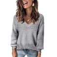 thumbnail image 1 of Suéteres FEKOAFE con cuello en V 2024, casual, manga larga para mujer, 1 of 6