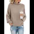 thumbnail image 1 of Suéter de Larga con Cuello Alto y Mangas Abullonadas para Mujer, de Color Liso, para Invierno y Otoño Caqui S, 1 of 7