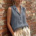 thumbnail image 3 of ZGRBOU Womens Sleeveless Button Down Shirts Summer Cotton Linen V Neck Blouses Solid Color Casual Work Tank Tops, 3 of 7