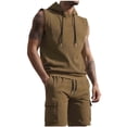thumbnail image 2 of Maqroz Mens Track Suits 2 Piece Set Tank Top and Cargo Shorts Sets Sleeveless Hooded Vest with Workwear Bottoms Casual Streetwear Lightweight Active Wear Everyday Summer Outfit, 2 of 9