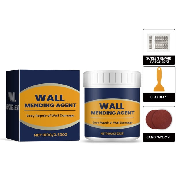 Kit de reparación de agujeros, parches para reparar agujeros, pasta de reparación de pared con 8.5 oz de pasta blanca para reparar agujeros de pared con raspador y solución fácil.