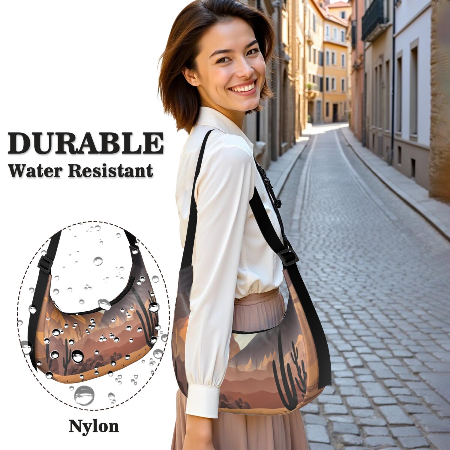 Cactus Desert Shoulder Bag Nylon Bag for Travel Vacation Shopping Hiking Cycling Gym