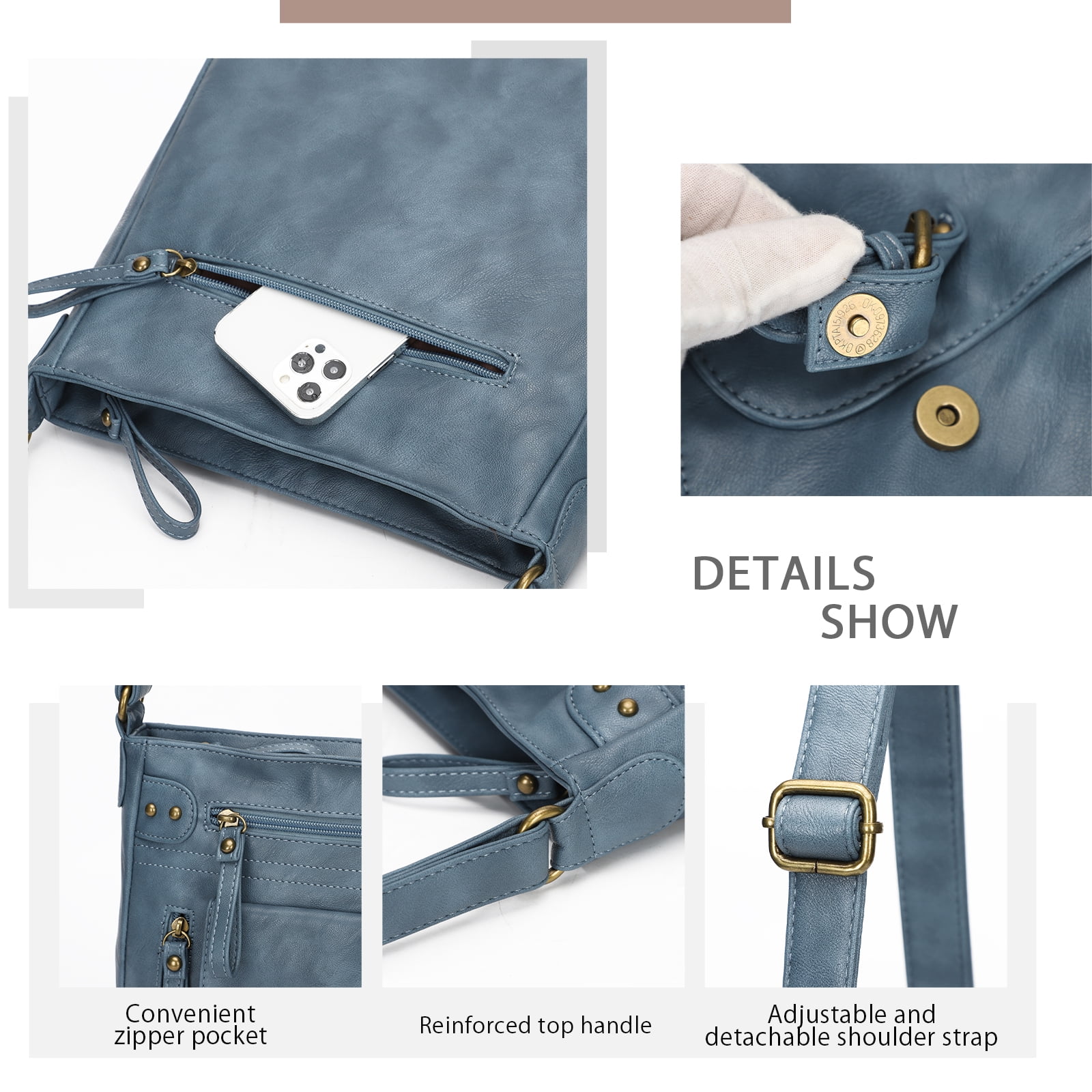 KL928 Medium Crossbody Purses for Women Handbag Leather Crossbody Shoulder Bags with Multi Pockets