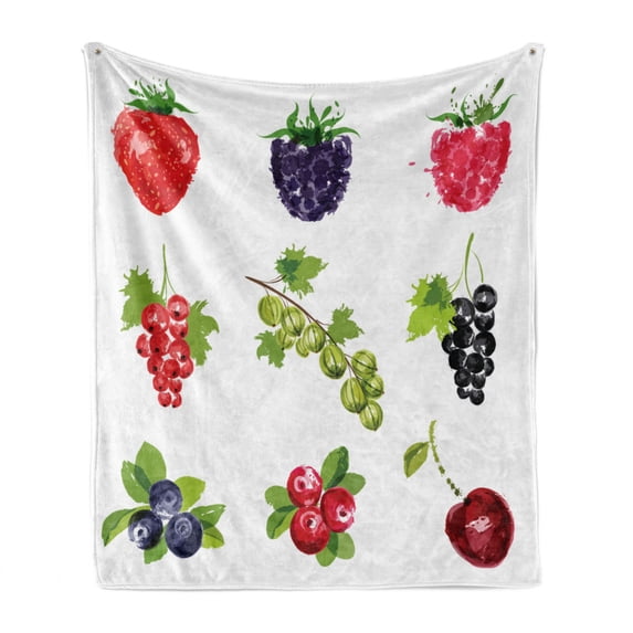 Fruit Soft Flannel Fleece Throw Blanket, Group of Fresh Ripe Berries Summer Season Healthy Options Agricultural Pattern, Cozy Plush for Indoor and Outdoor Use, 50" x 60", Multicolor, by Ambesonne