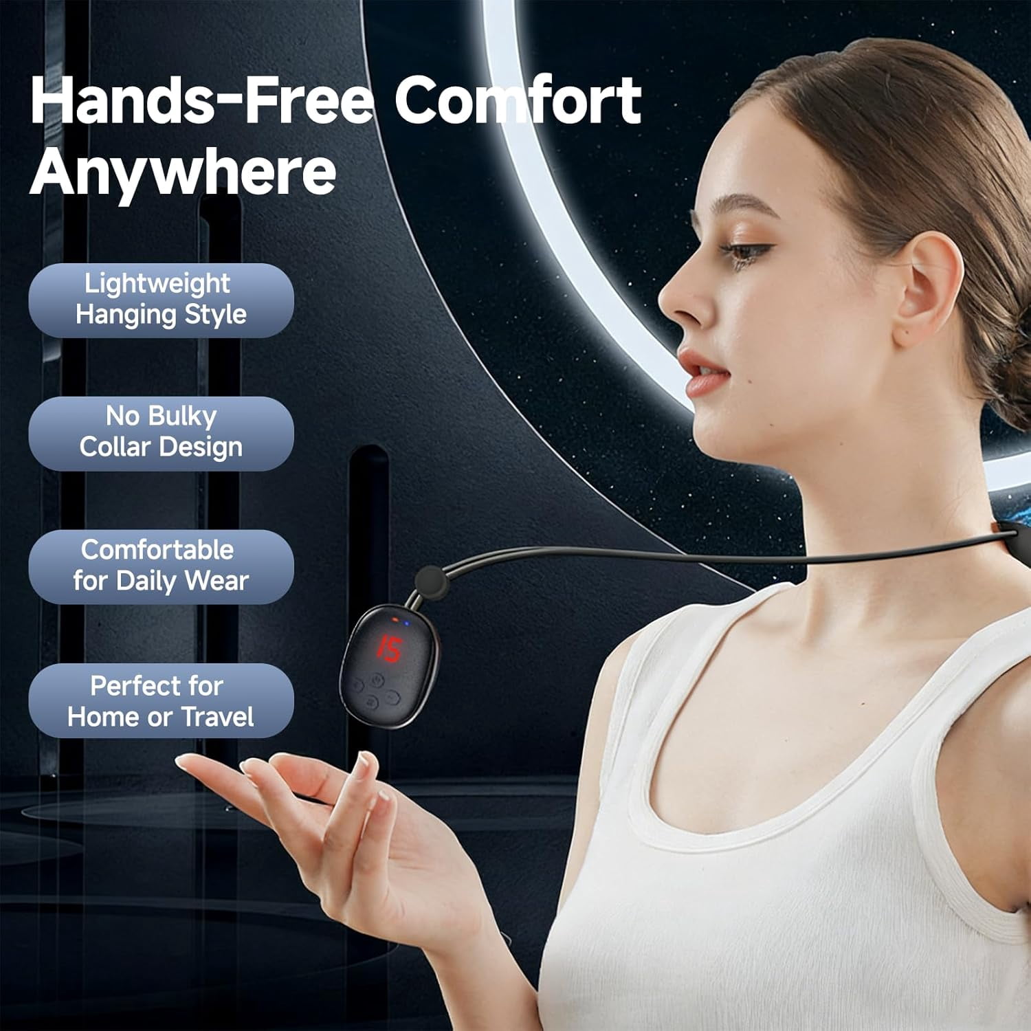 Hanging Pendant Neck Massager, Portable Cervical Massager with Heat, 5 Modes 15 Intensity, Rechargeable for Home Travel