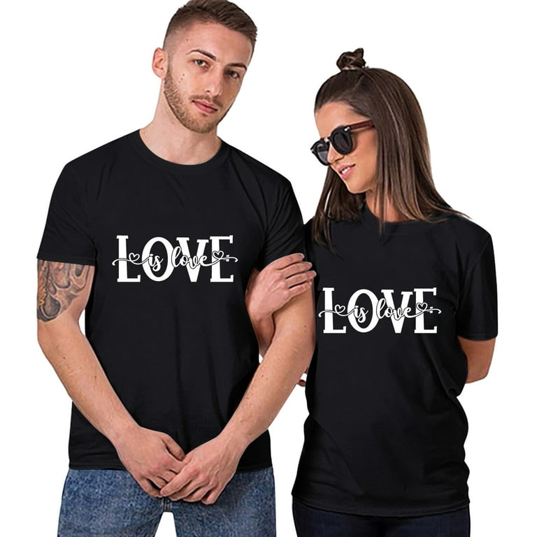 Ociviesr Matching Couple Shirt Valentines Day T Shirt Short Sleeve Crewneck  Top Couple Shirt Womens Model