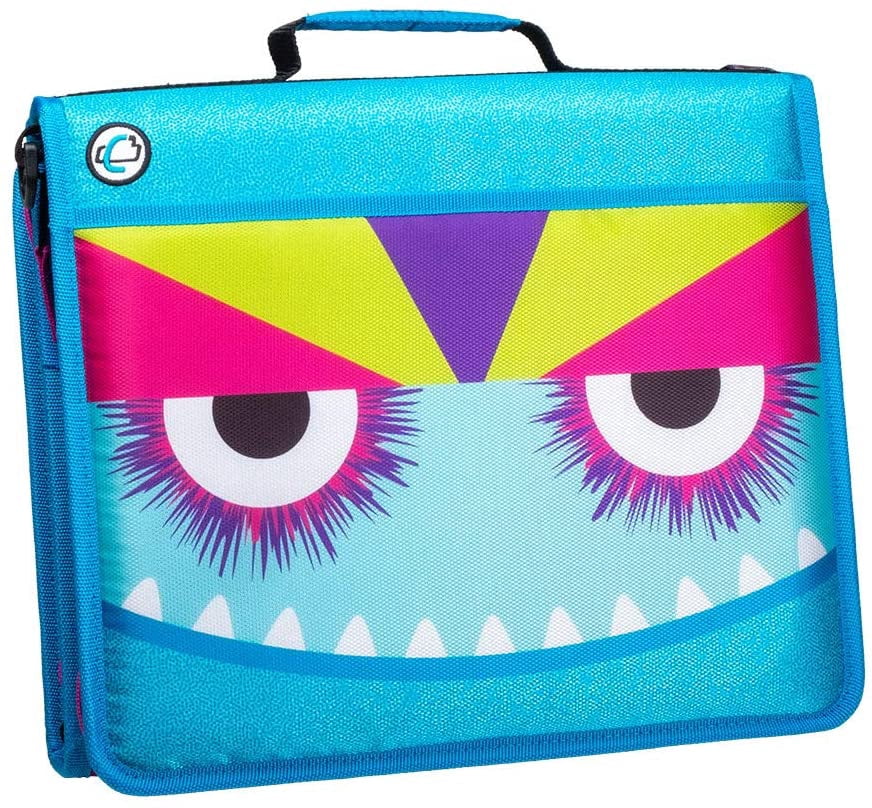 Case-it The Z Shape Zipper Binder - Two Binders in One - Double Sided 1.5 Inch D-Ring - Multiple Pockets - 500 Page Capacity - Comes with Shoulder Strap, Monster Design Z-176-ME