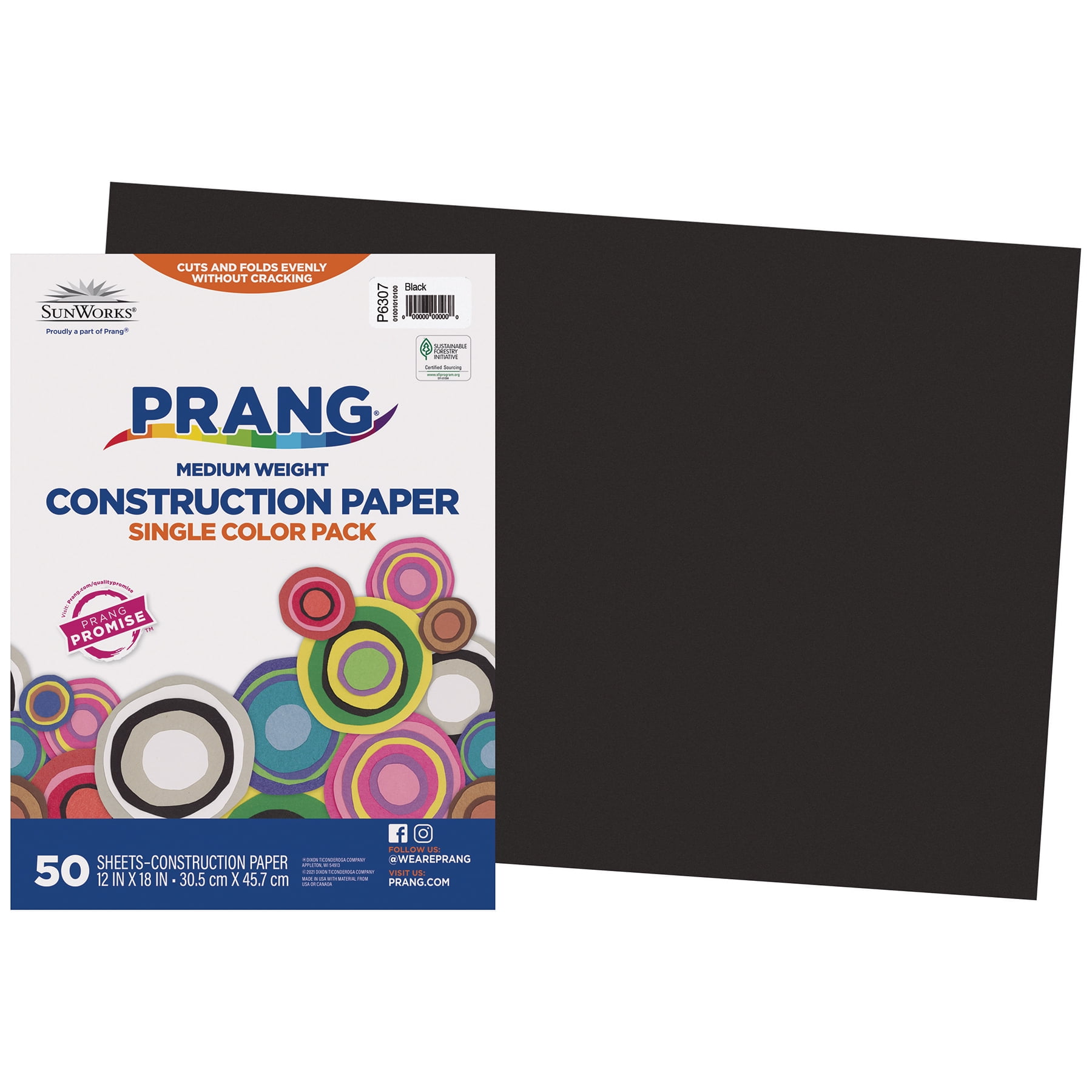 Prang Construction Paper, Medium Weight, Black, 12" x 18", 50 Sheets Per Pack, 5 Packs