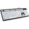 thumbnail image 1 of Teclado con cable USB con soportes plegables, teclado de baja visión Teclado con cable USB para personas mayores con teclas de impresión grandes blancas para escritorio, computadora, PC Fokelyi CZDZ-ZC160, 1 of 6