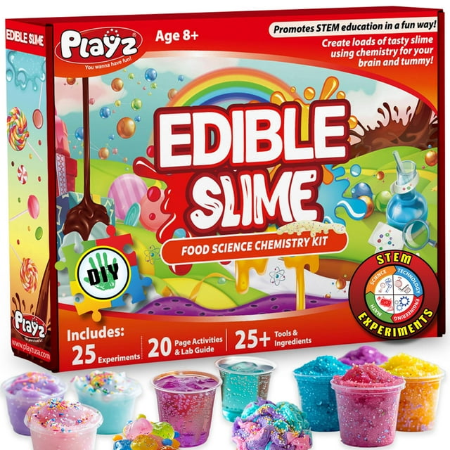 Playz Edible Slime Candy Making Science Kit for Kids Ages 8-12 Years Old - Food Science Chemistry Kid Science Kit with 25 Experiments to Make Slime Chocol