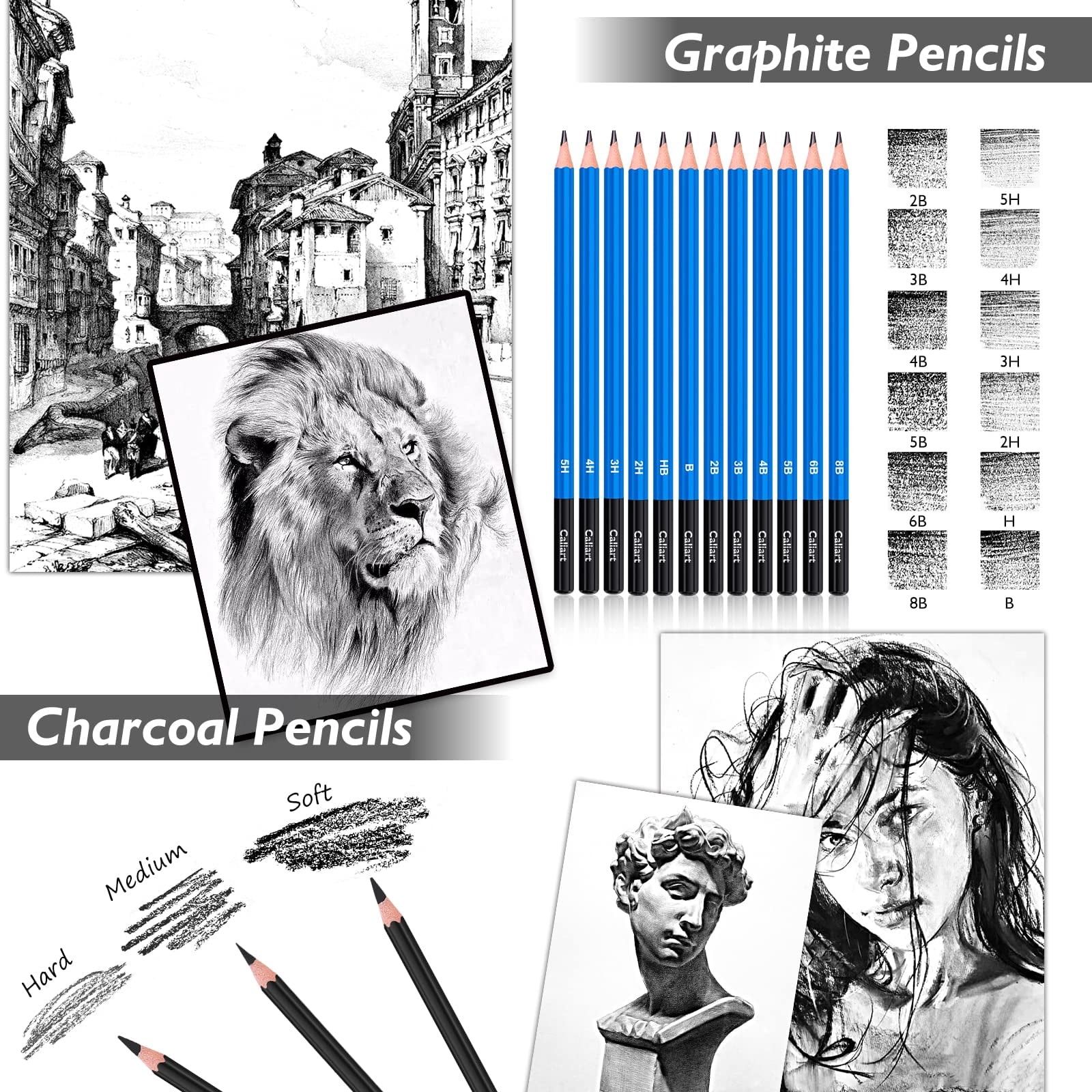 176PCS Art Supplies Sketching Kit with 100 Sheets 3-Color Sketch Book, Graphite Colored Charcoal Watercolor & Metallic Pencils, Drawing Set Gifts for Adults Teens Girls Boys Kids