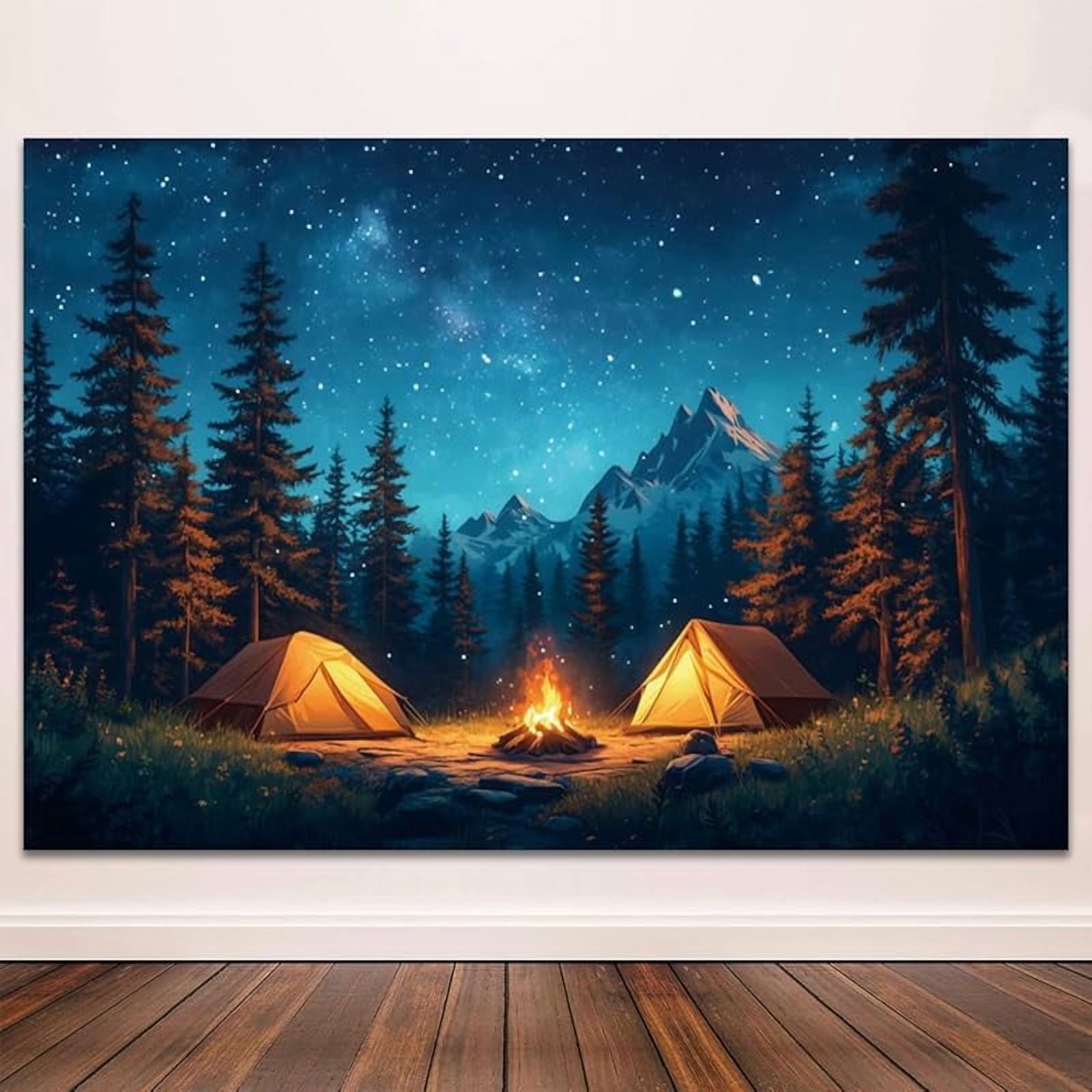 Camping-Hintergrund 3x2,4 M – Wald-Szene Mit Zelt & Lagerfeuer, Aus Polyester, Für Fotoshootings & Partys