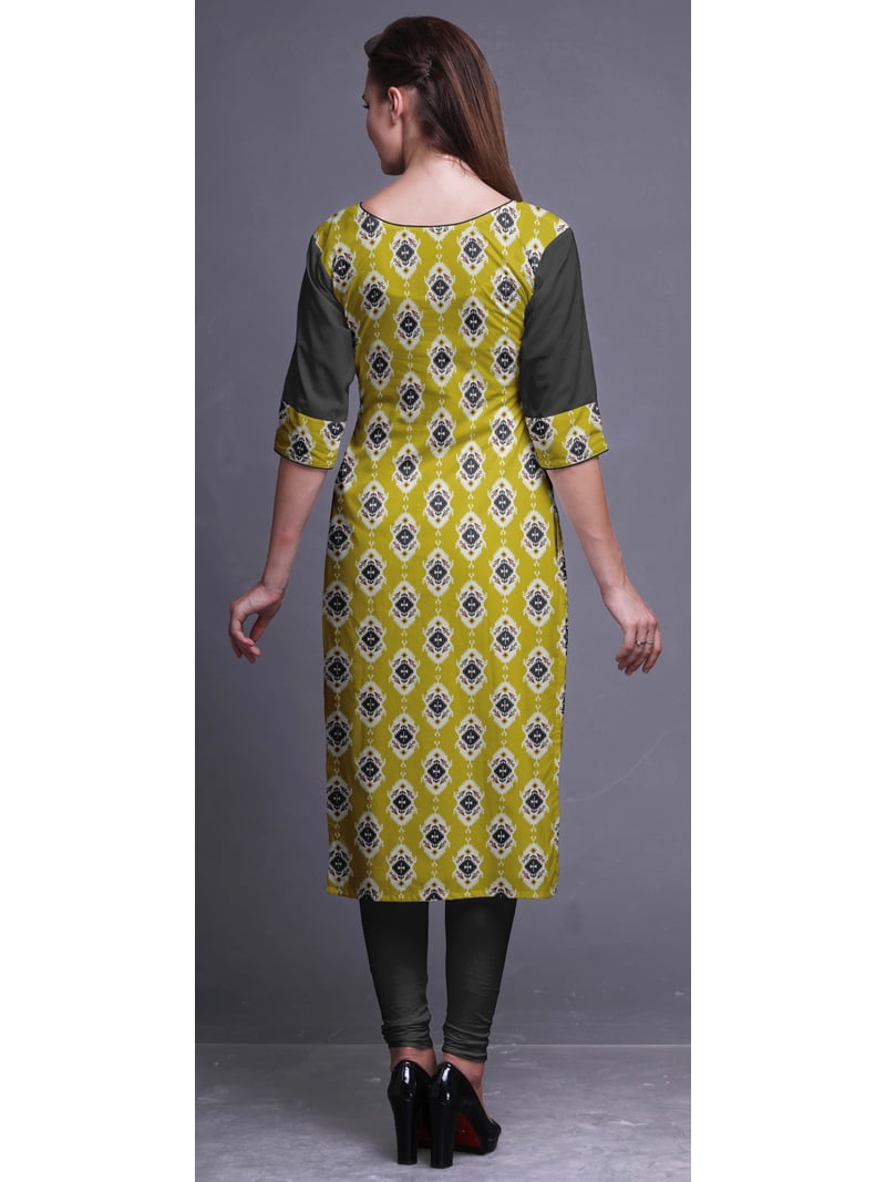 Bimba Cotton Printed Long Kurti Dress Straight Tunic Dresses For Women Indian Top-X-Large