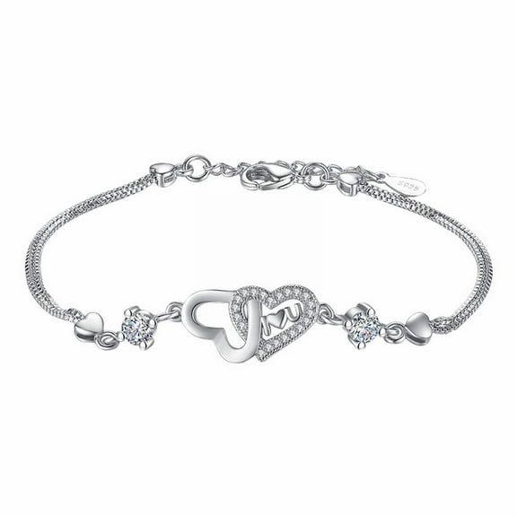 SUSHANG Double Heart Bracelet Fashion Double Heart Shaped Bracelet Female Jewelry Bracelets Zircon Charm Bracelets for Women Wedding Jewelry Gifts