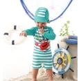 thumbnail image 2 of Baby Infant Boys Swimsuit One-Piece with Sun Hat Long Sleeve UPF 50+ Rash Guard Swimwear for Boys 3-24 Months, 2 of 9