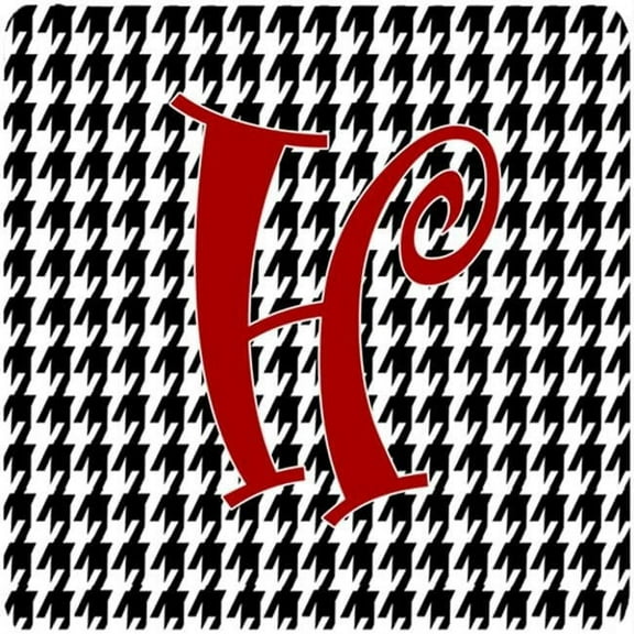 Set of 4 Monogram - Houndstooth Black Foam Coasters Initial Letter H