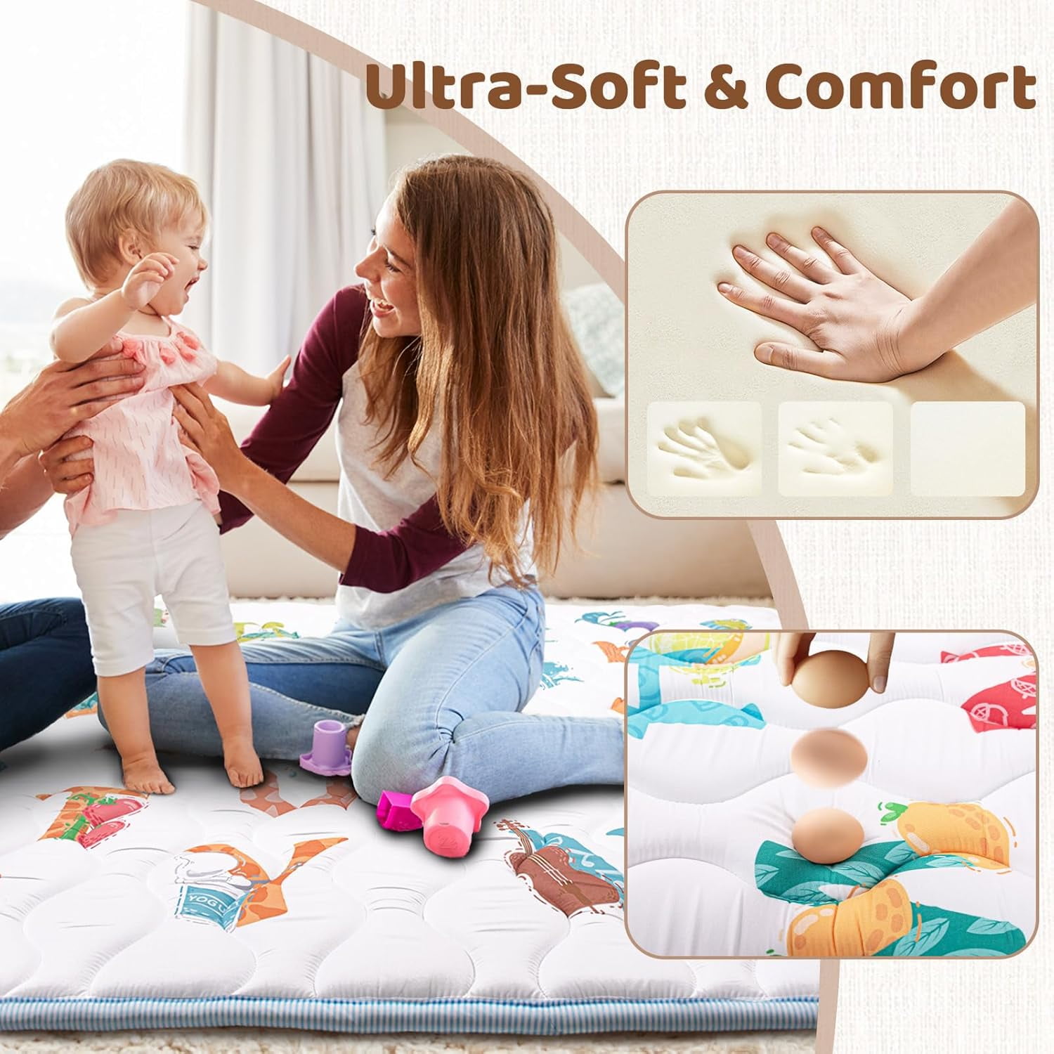 Beavtaens Baby Play Mat for Floor, Foam 50"x50"x1" Playpen Mat, Thickened & Non-Slip, for Ages 0-4